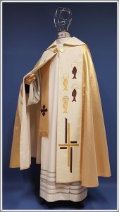 Kapa eucharystyczna - złota / rybki i kłosy