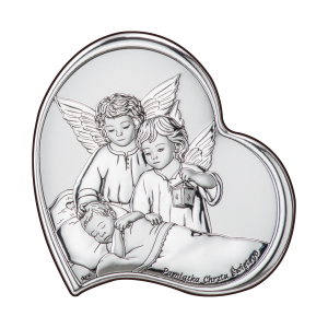 Obrazek aniołki z latarenką nad dzieciątkiem / srebro. 