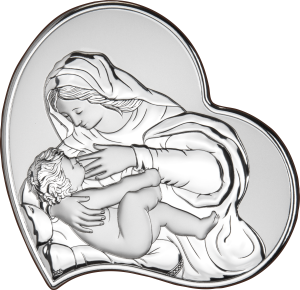 Obrazek z wizerunkiem Matki Bożej Karmiącej - laminat srebra.