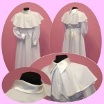 Alba komunijna dla dziewczynki z białym, atłasowy konierzykiem.