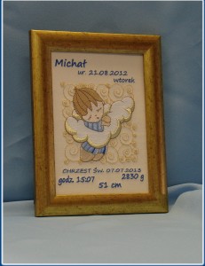 Pamiątka chrztu świętego - metryczka urodzdenia dziecka.