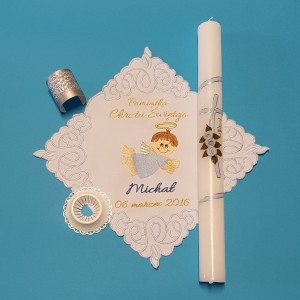 Szatka i świece do Chrztu Świętego - dla chłopca.