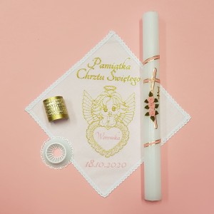 Szatka i świece do Chrztu Świętego - dla dziewczynki.