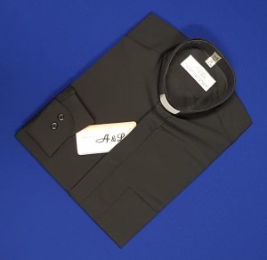 Koszula kapłańska czarna, z długim rękawem - A&Les