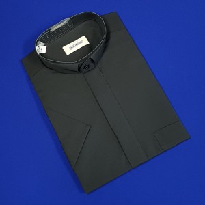 Koszula kapłańska czarna, z krótkim rękawem - polanex