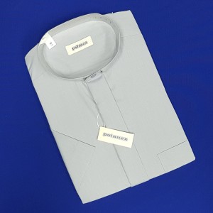 Popielata koszula kapłańska, z krótkim rękawem - polanex