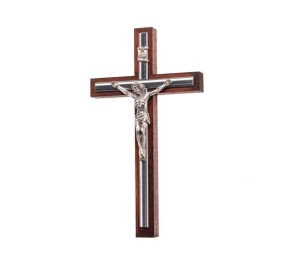 Krzyż drewniany z taśmą, ciemny - 13,5 cm