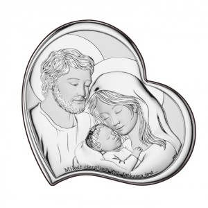 Obrazek w kształcie serca, laminat srebra - Święta Rodzina