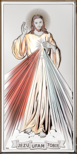 Jezu Ufam Tobie - obrazek, laminat srebra / kolorowy.